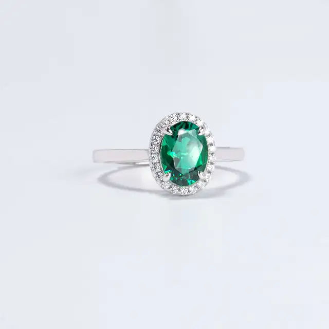1.5CT Synthetic Emerald Oval Cushion Cut Ring